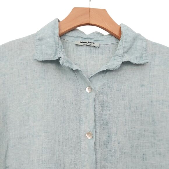 Meo Meli Tunic Top Womens Green One Size Linen Short Sleeve Yoke Boxy Italy - Picture 2 of 11